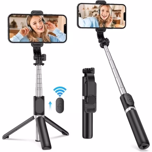 delpattern Selfie Stick, 40" Extendable Selfie Stick Tripod with Detachable Bluetooth Shutter Remote
